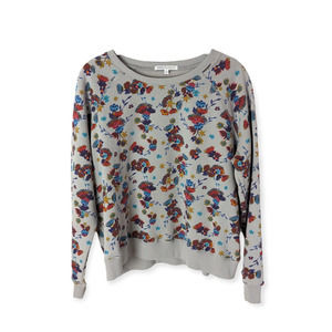 Rebecca Minkoff Gray & Multi Floral Raglan Sleeve Crew Neck Sweatshirt Size L